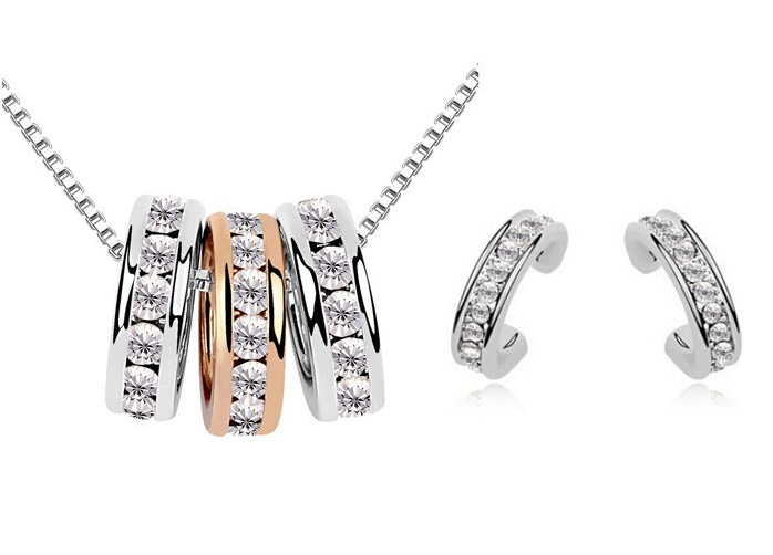 18K Gold Plated Rhinestones Wedding Jewelry Set M01063