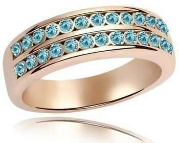 18K Gold Plated Ring Austrian Top Grade Ocean Blue Rhinestones M00308