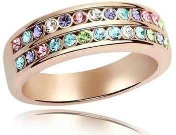 18K Gold Plated Ring Austrian Top Grade Ocean Blue Rhinestones M00311