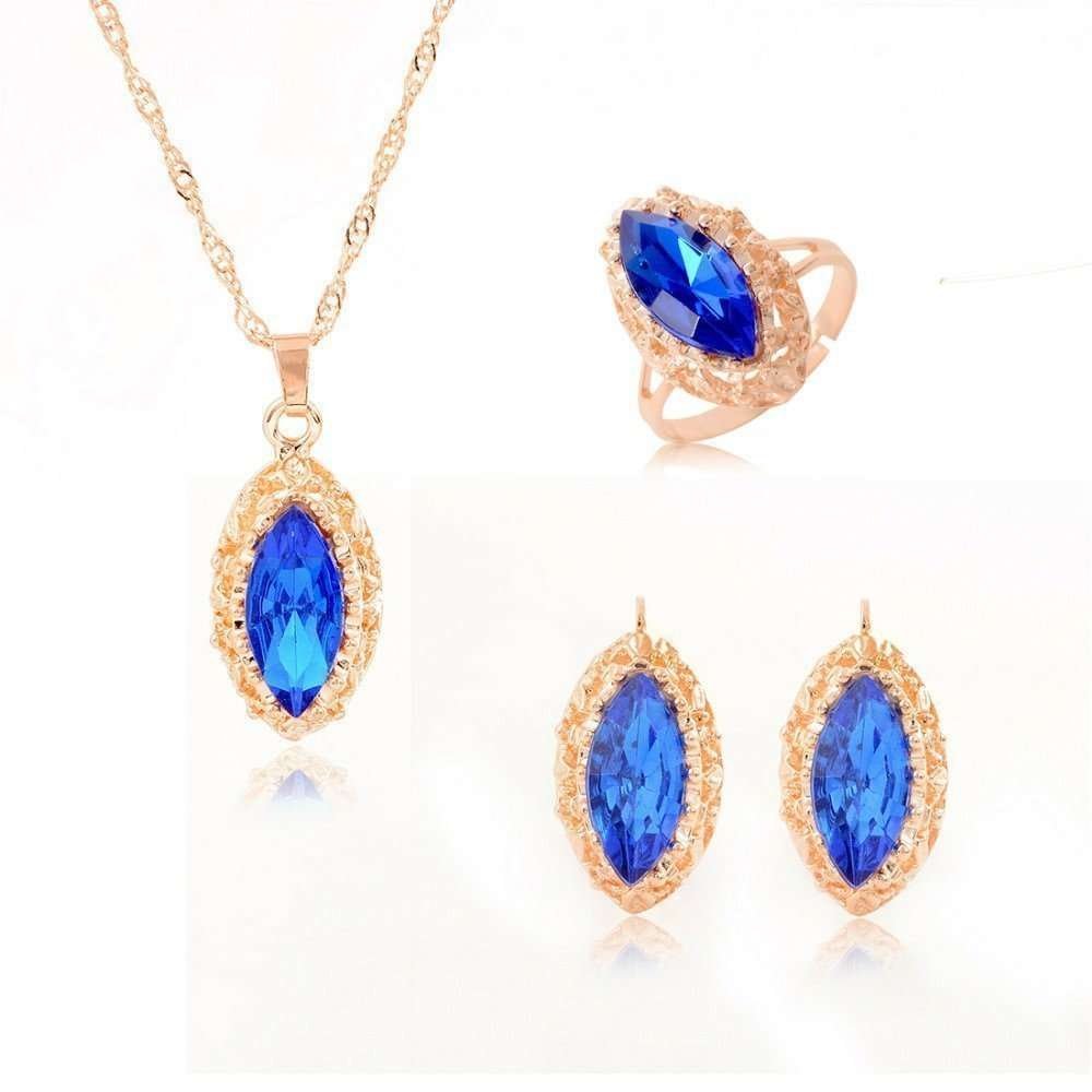 18K Gold Plated Royal Blue Stone Jewelry Set M01212