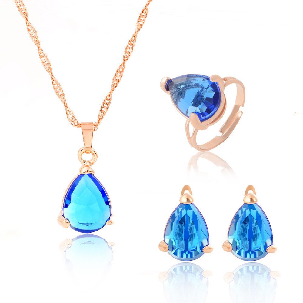 18K Gold Plated Royal Blue Water Drop Jewelry Set M01213