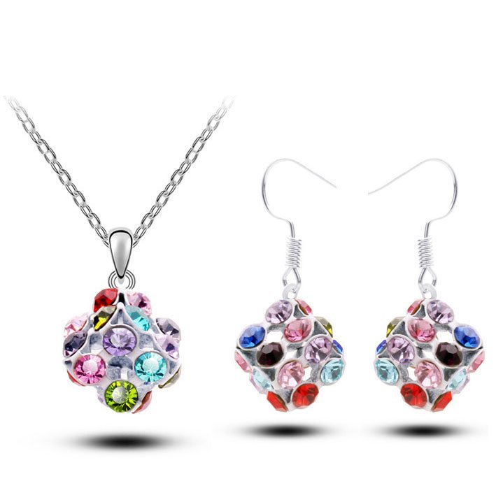 18K Gold Plated Shamballa Austrian Crystal Multi Color Jewelry Set M00955