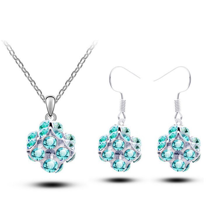 18K Gold Plated Shamballa Austrian Crystal Ocean Blue Jewelry Set M00956