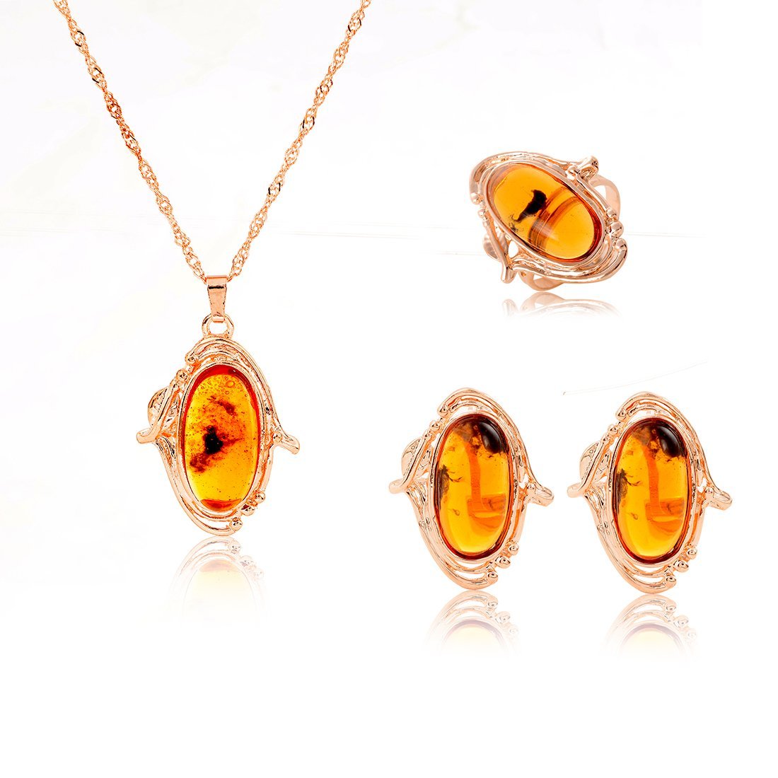 18K Gold Plated Vintage Amber Retro Jewelry Set M01210