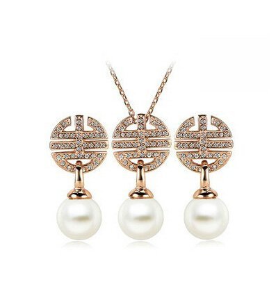 18K Gold Plated William Kate Pearl Wedding Jewelry Set M00985