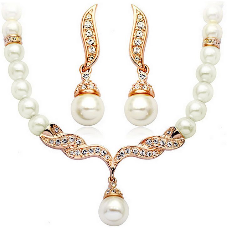 18K Gold Plated William Kate Queen Pearls Wedding Jewelry Set M01142