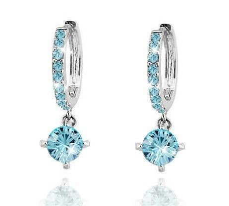 18K Gold Plated Zircon Rhinestones Austrian Crystal OceanBlue Earrings M00631