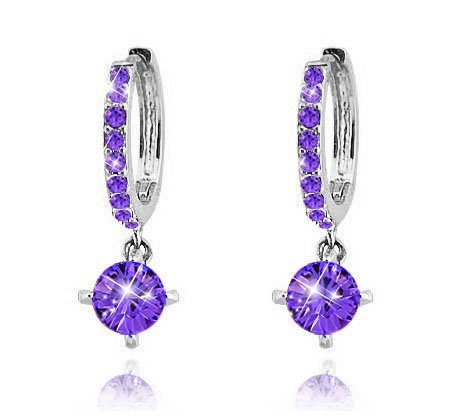 18K Gold Plated Zircon Rhinestones Austrian Crystal Purple Earrings M00628