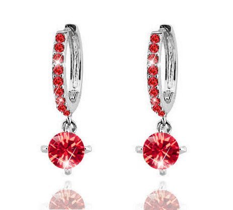 18K Gold Plated Zircon Rhinestones Austrian Crystal Red Earrings M00630