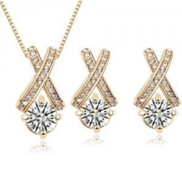 18K Gold Plated Zirconia Crystal Jewelry Set M01229