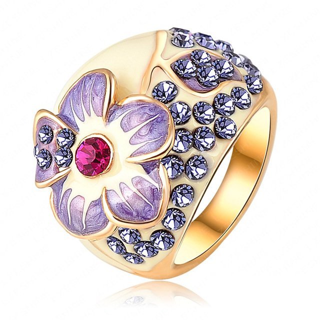 18K Real Gold Plated 3 Times Purple Ring M01927