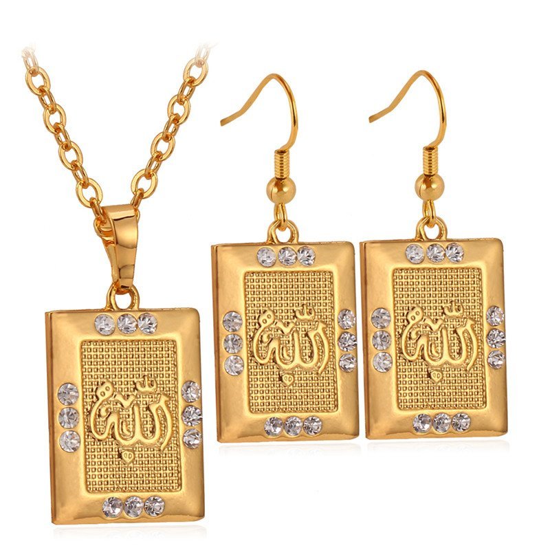 18K Real Gold Plated Allah 26 Gram Luxury Austrian Rhinestone Jewellery Set M01470