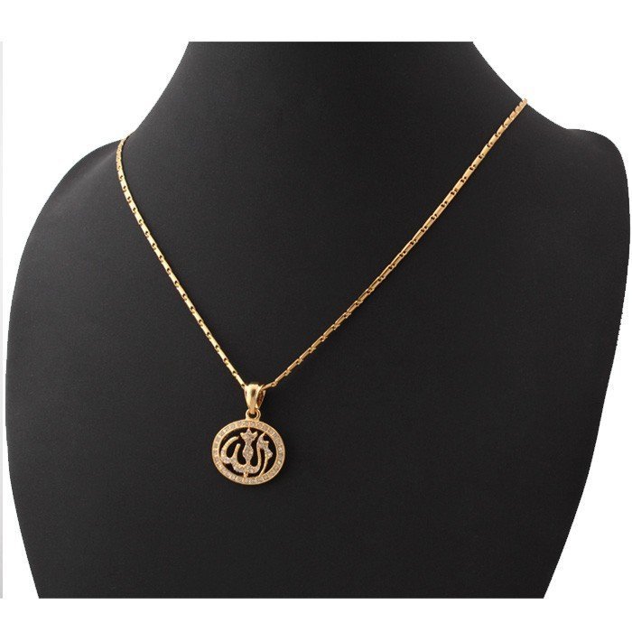 18K Real Gold Plated Rhinestone Allah 55cm Necklace M01443