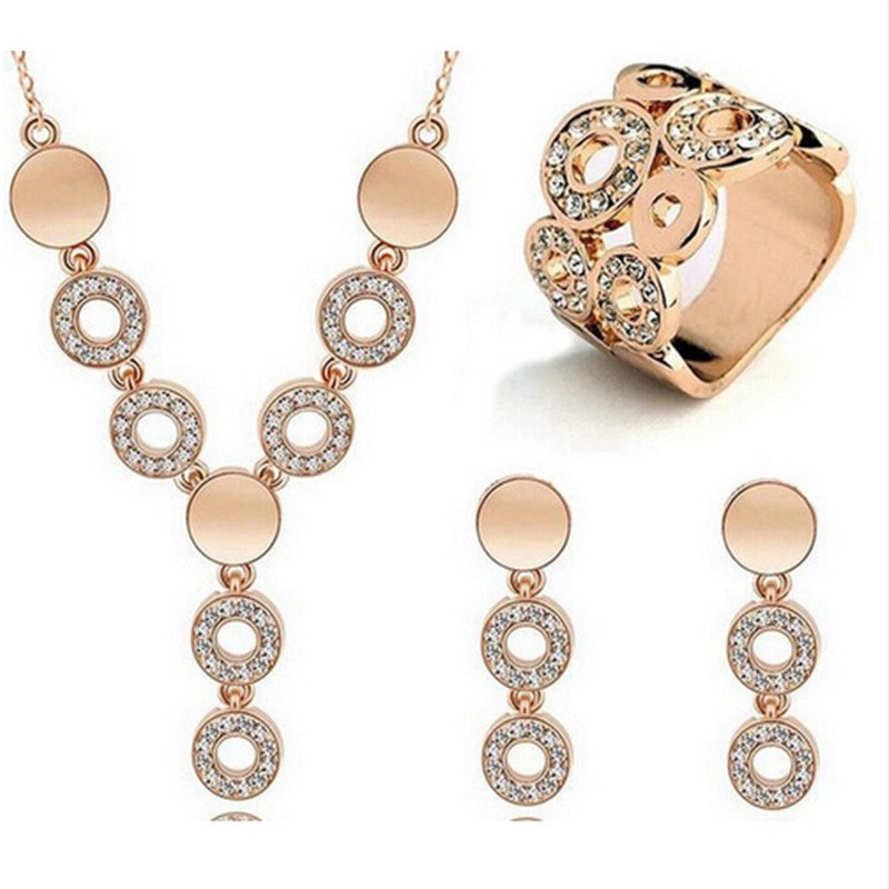 18K Real Gold Plated Rhinestone Crystals Jewellery Set M00748