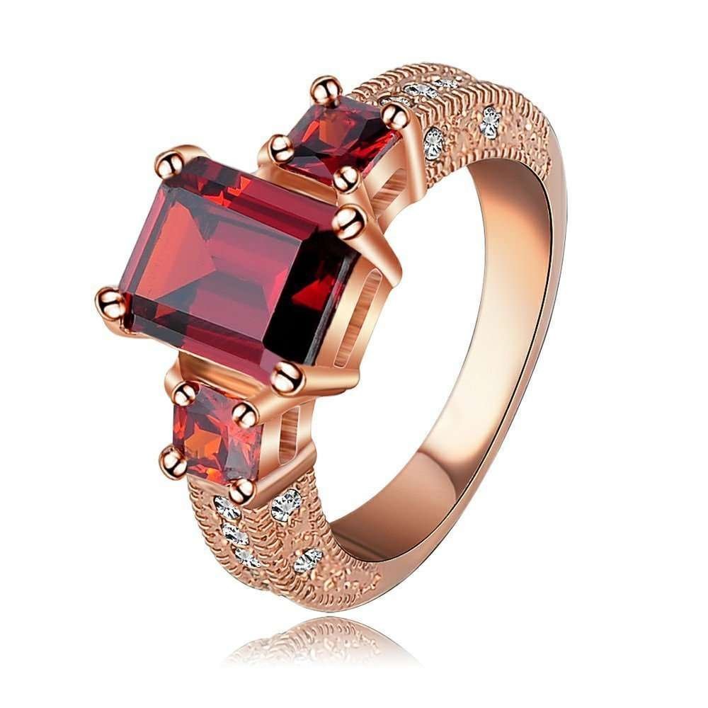 18K Real Rose Gold Plated Austrian Crystal Red Wedding Ring M00947