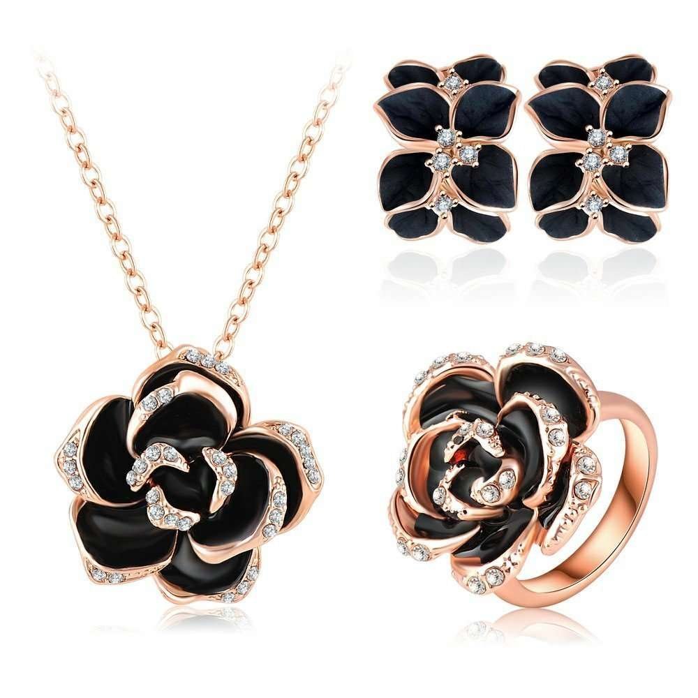 18K Rose Gold Plated 3 Times Austrian Crystal Enamel Jewellery Set M01448