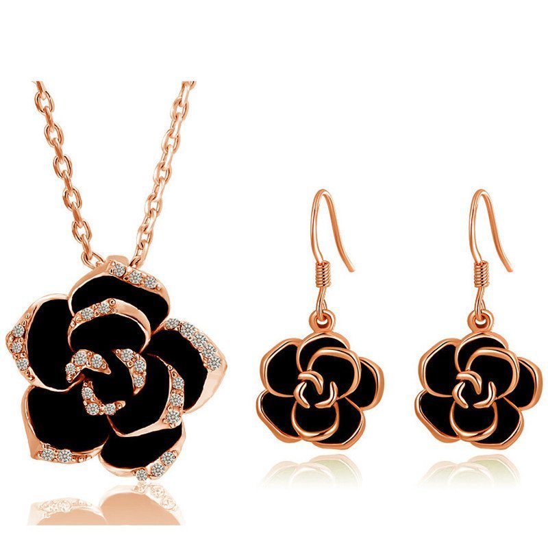 18K Rose Gold Plated 3 Times Austrian Crystal Enamel Jewellery Set M01666