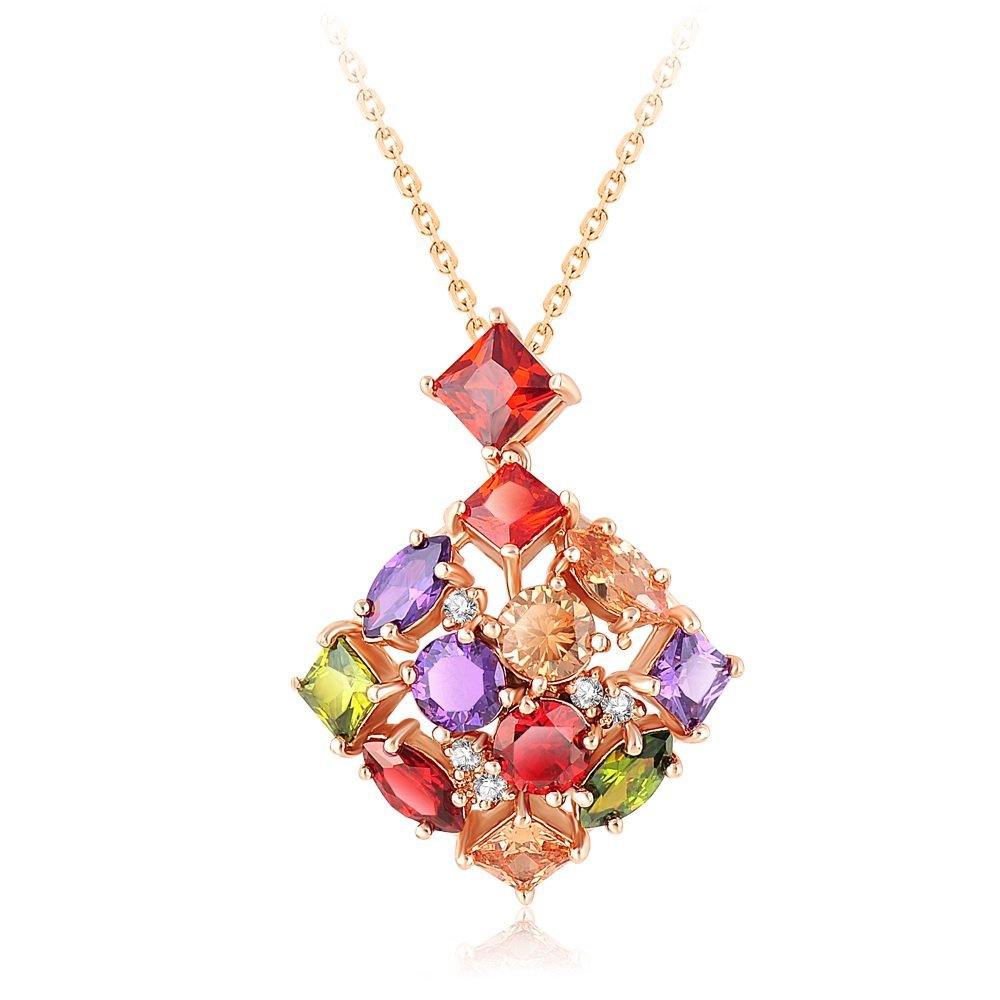 18K Rose Gold Plated 3 Times Cubic Zirconia Diamond Necklace M01548