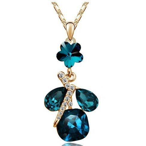 18K Rose Gold Plated Austrian Crystal CrystalBlue Necklace M00640