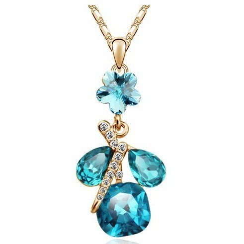 18K Rose Gold Plated Austrian Crystal OceanBlue Necklace M00638