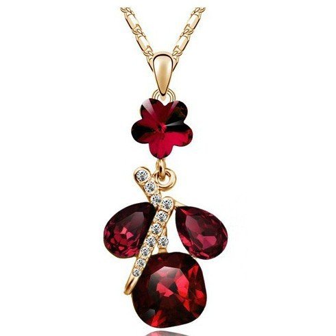 18K Rose Gold Plated Austrian Crystal Red Necklace M00637