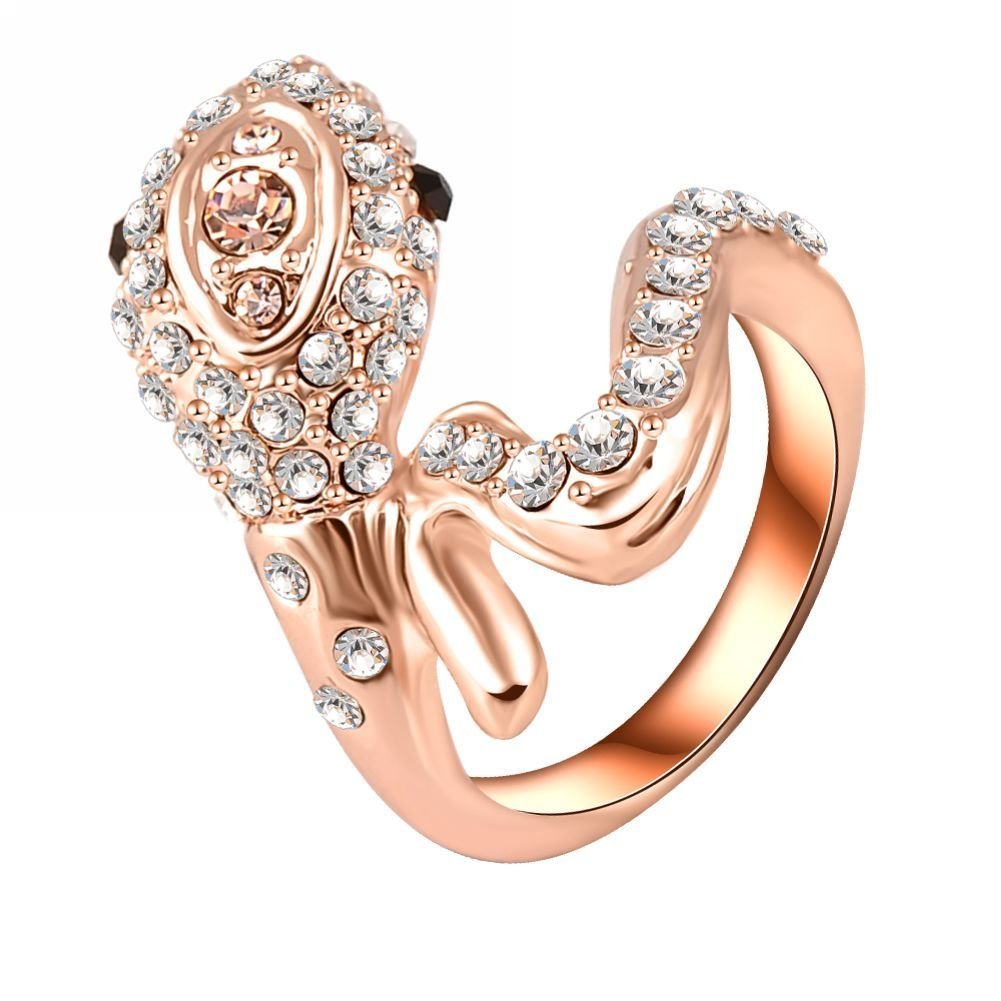 18K Rose Plated 3 Times Genuine Austrian Crystals 3D Cobra Snake Big M01544
