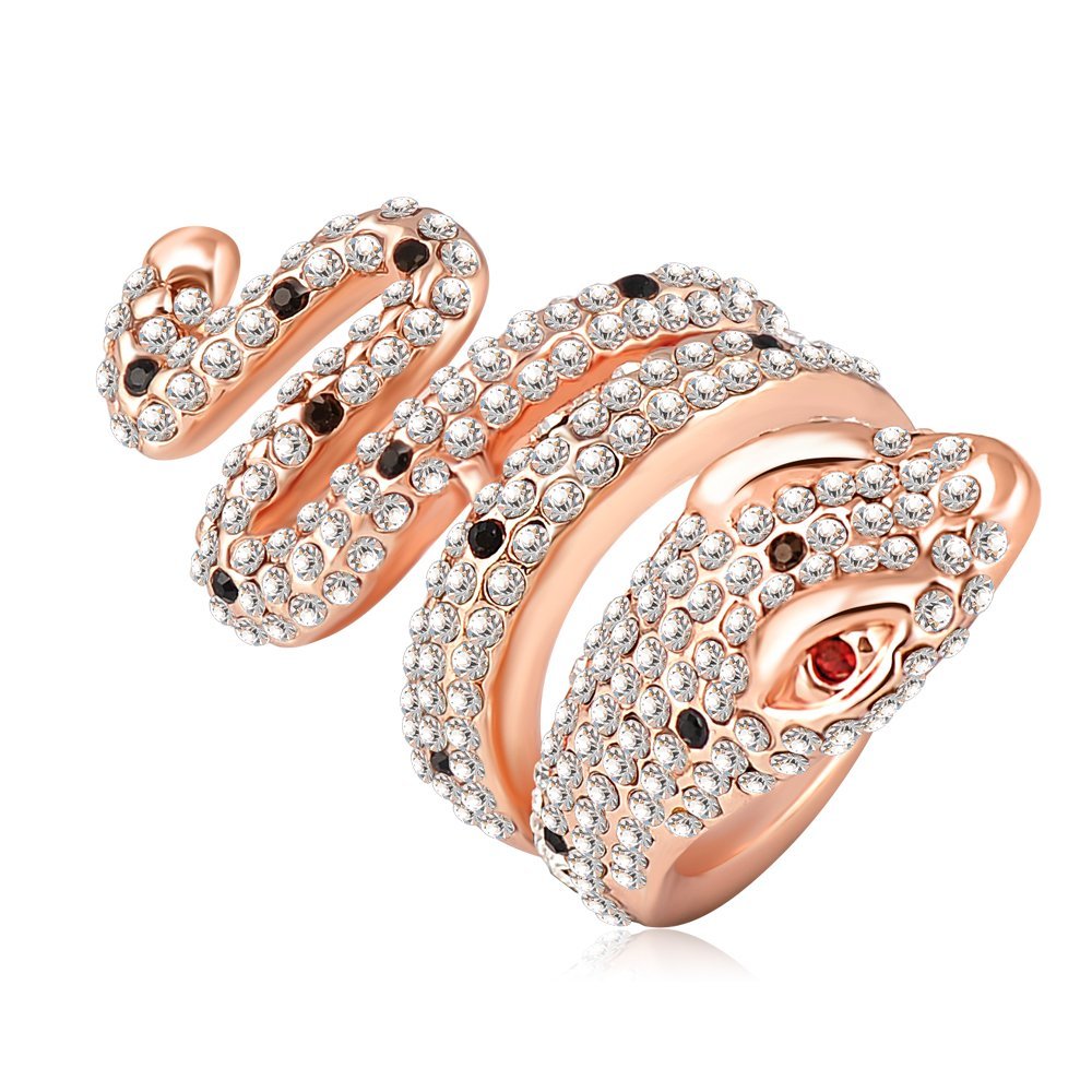 18K Rose Plated 3 Times Genuine Austrian Crystals 3D Cobra Snake Big M01550