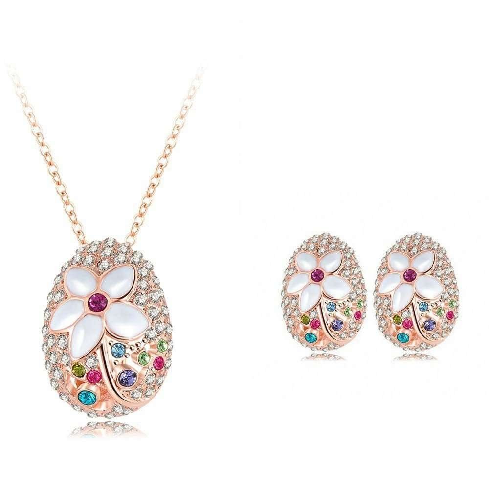 18K Rose Plated 3 Times Genuine Austrian Crystals Flower Jewelry Set M01537