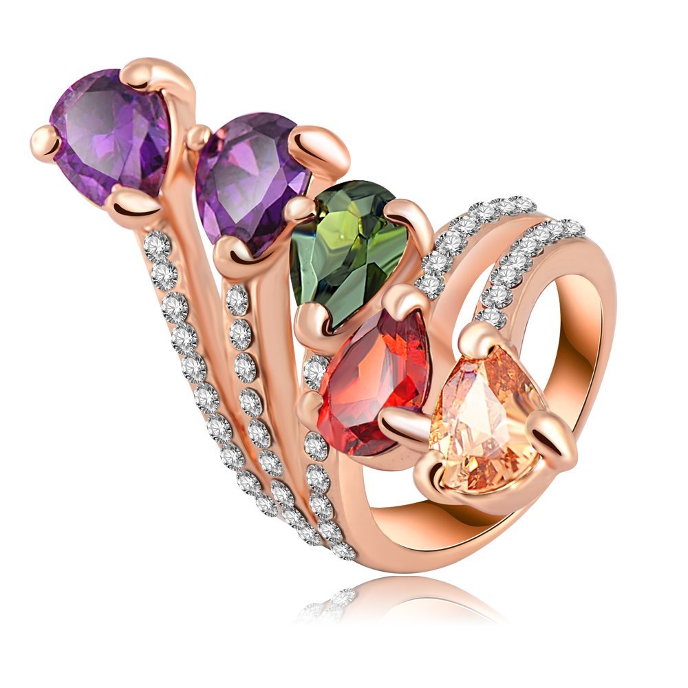 18K Rose Plated 3 Times Genuine Austrian Crystals Ring M01538