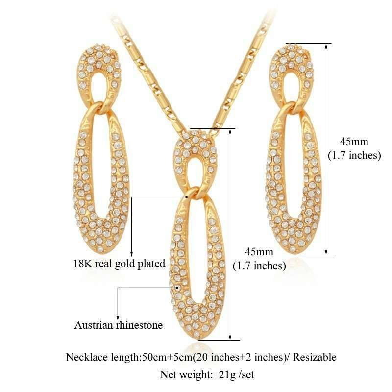 18K Stamped Real Gold Plated Crystal Auden Zircon Crystal 21 gram Jewelry Set M01253