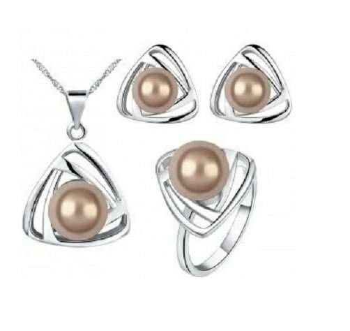 18K White Gold Filled Pearl Wedding Bronze Jewellery Set M01434