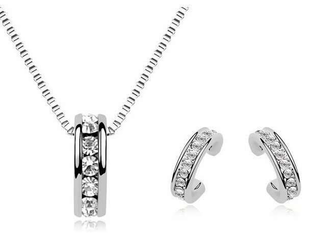 18K White Gold Plated Austrian Crystal Circles Jewelry Set M01046