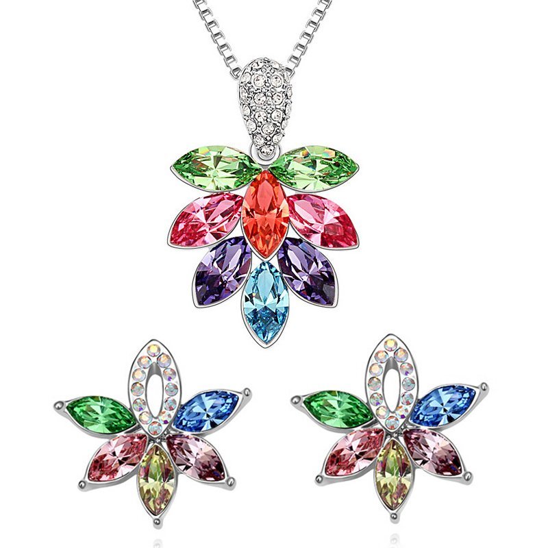 18K White Gold Plated Austrian Crystal Multi Jewelry Set M00940