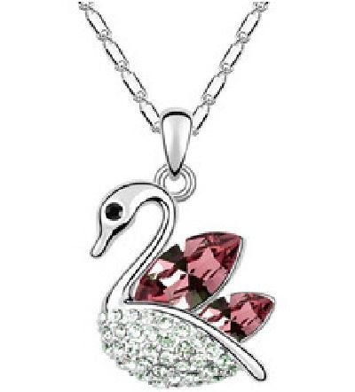 18K White Gold Plated Austrian Crystal Pink Necklace M01072