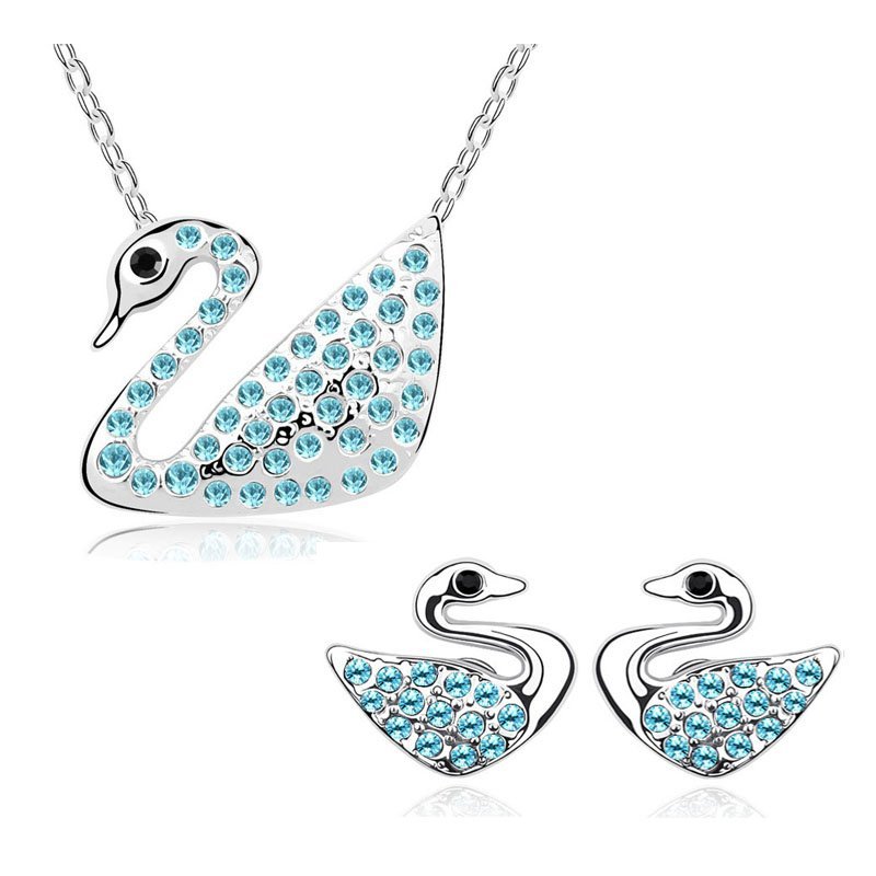 18K White Gold Plated Austrian Crystal Swan Ocean Blue Jewellery Set M00803