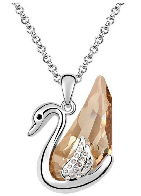 18K White Gold Plated Austrian Crystal Swan Pendant Necklace Yellow M00087