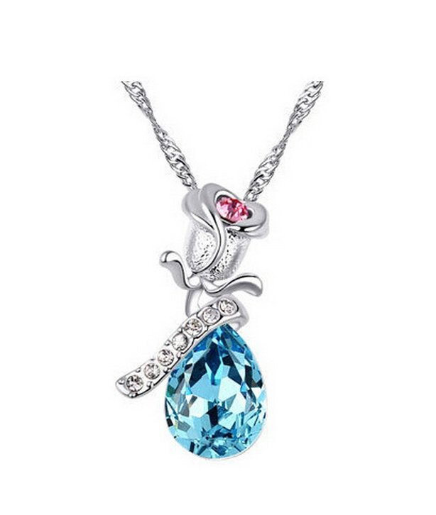 18K White Gold Plated Austrian Crystal Water Drop Seablue Necklace M01339