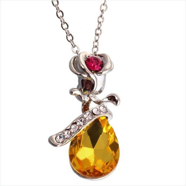 18K White Gold Plated Austrian Crystal Water Drop Yellow Necklace M01337