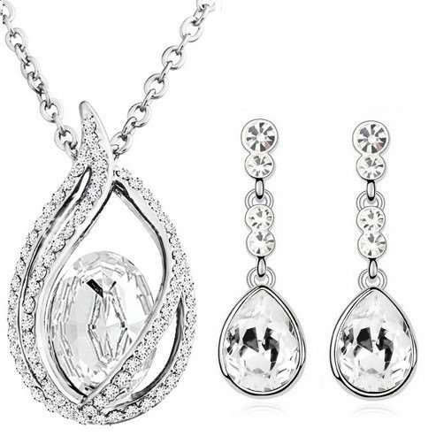 18K White Gold Plated Austrian Crystal and Rhinestone Jewelry Set M01163