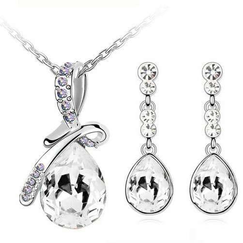 18K White Gold Plated Austrian Crystal and Rhinestone Jewelry Set M01179