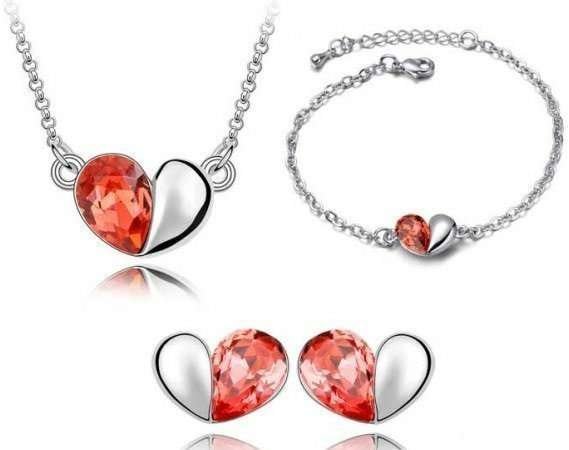 18K White Gold Plated Austrian Crystal and Rhinestone Orange Jewelry Set M01188