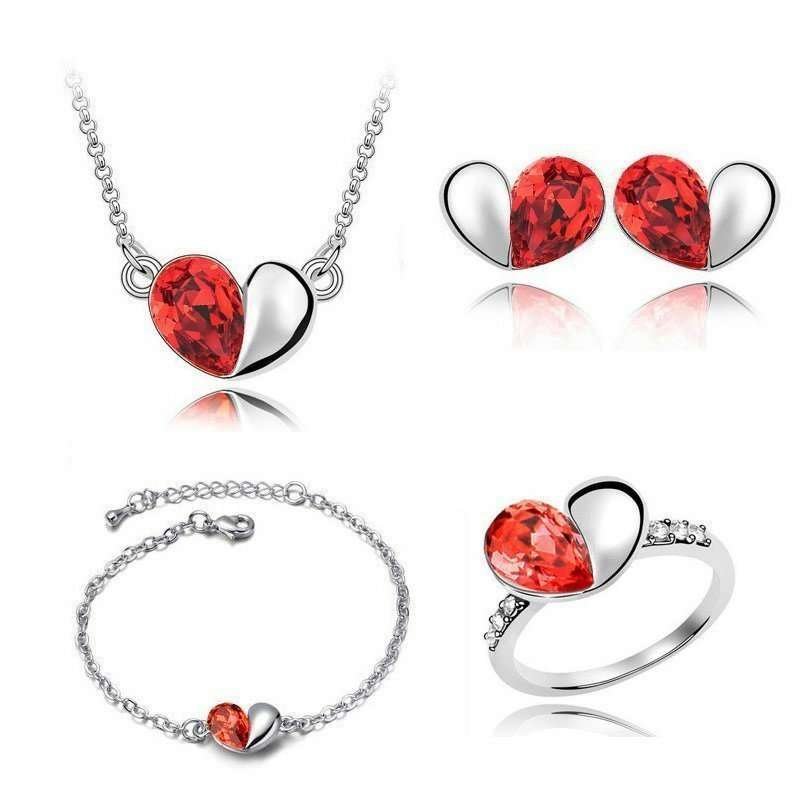 18K White Gold Plated Austrian Crystal and Rhinestone Red Jewelry Set M01189