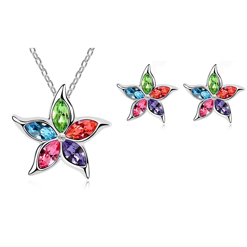 18K White Gold Plated Austrian Crystals Star Jewellery Set M00810