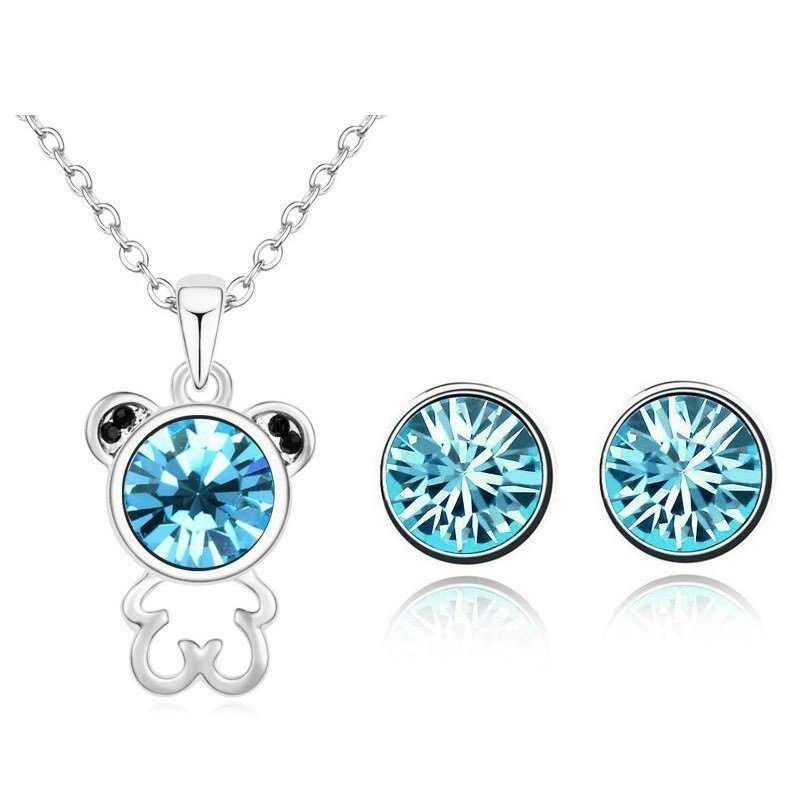 18K White Gold Plated Bear Austrian Crystal Ocean Blue Jewelry Set M00951