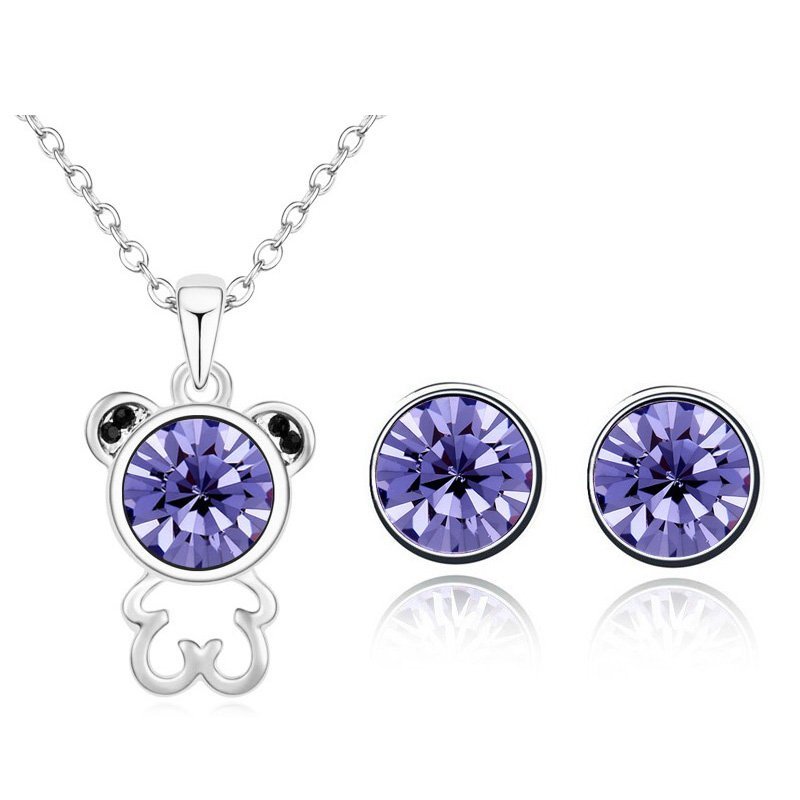 18K White Gold Plated Bear Austrian Crystal Purple Jewelry Set M00953