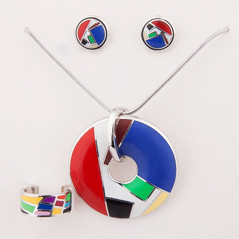 18K White Gold Plated Brand Alloy Enamel Jewelry Set M01079