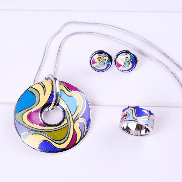 18K White Gold Plated Brand Alloy Enamel Jewelry Set M01081