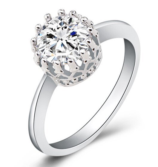 18K White Gold Plated Crown Austrian Crystal Wedding Ring M00909