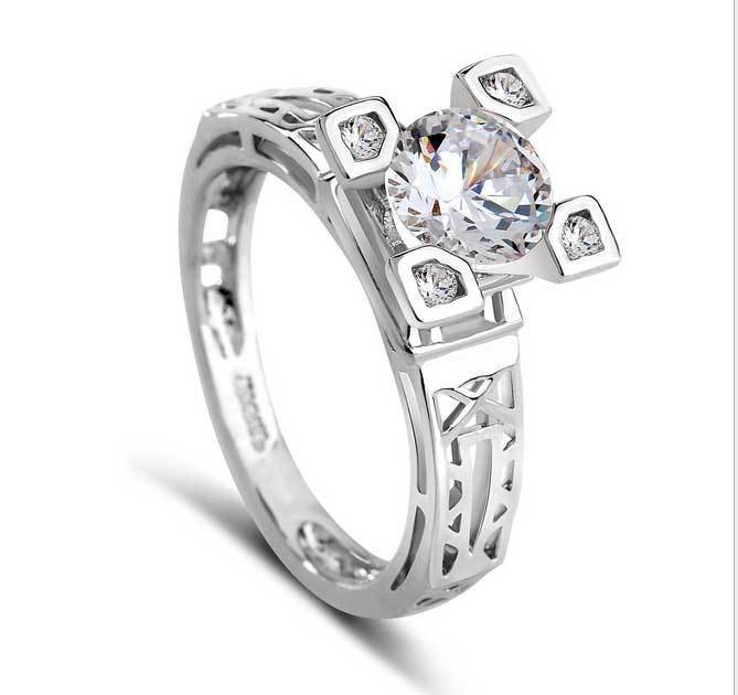 18K White Gold Plated Cubic Zircon Eiffel Tower Ring M01275