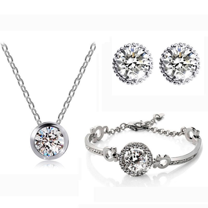 18K White Gold Plated Cubic Zirconia with Rhinestone Crystals Jewellery Set M01403